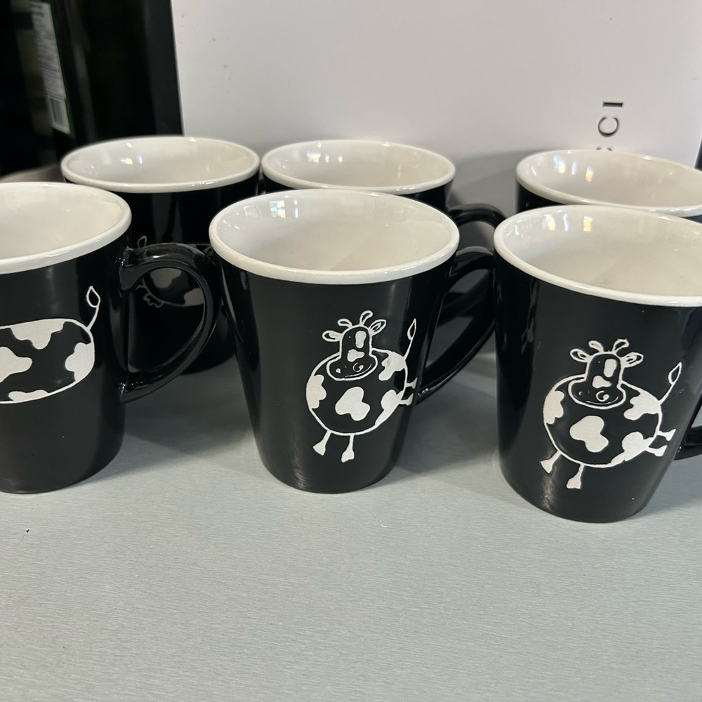 Black and White Cow Print Mugs Set of 6